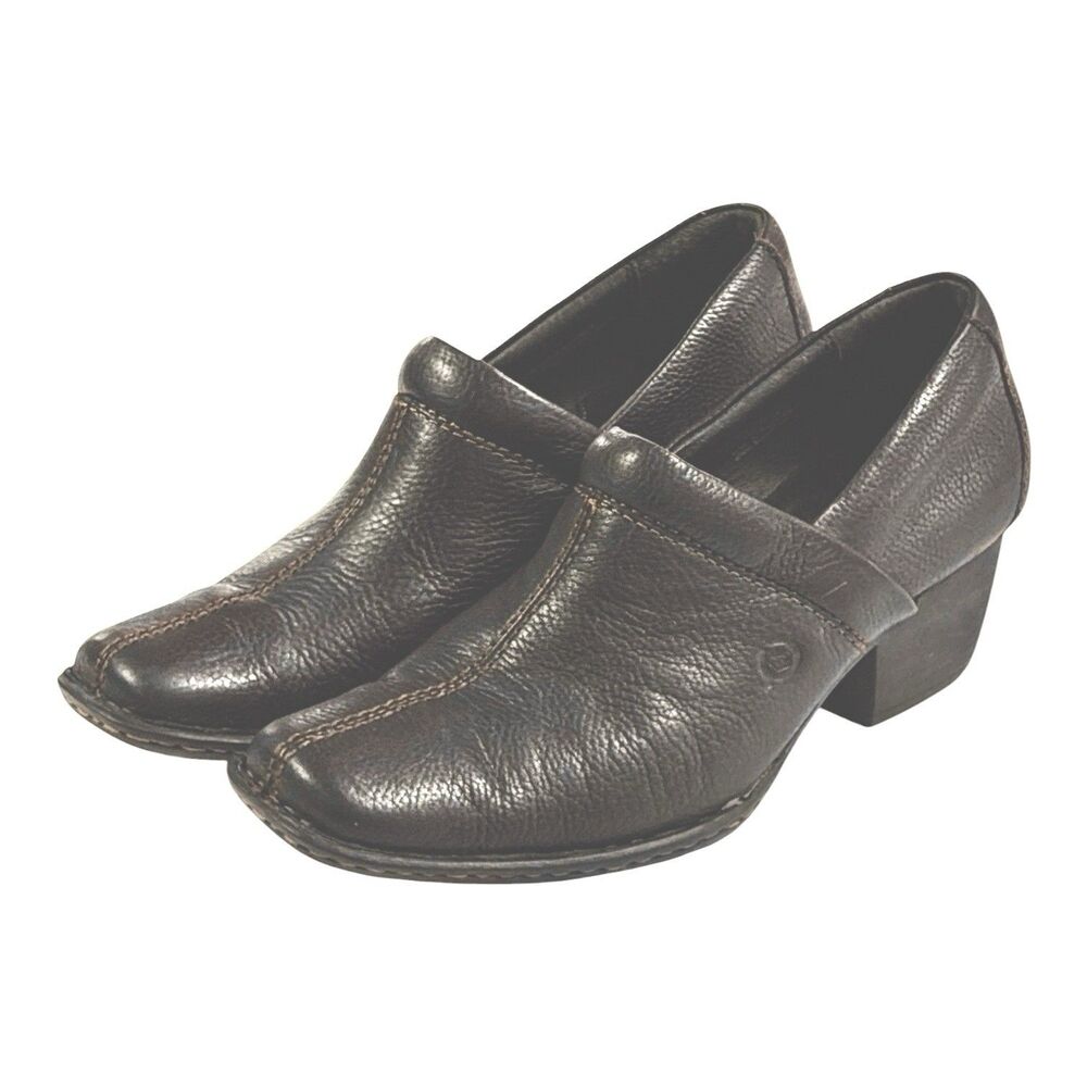 Born Womens Slip On Loafer Comfort Shoes Block Heel Brown 7.5 Teacher Librarian